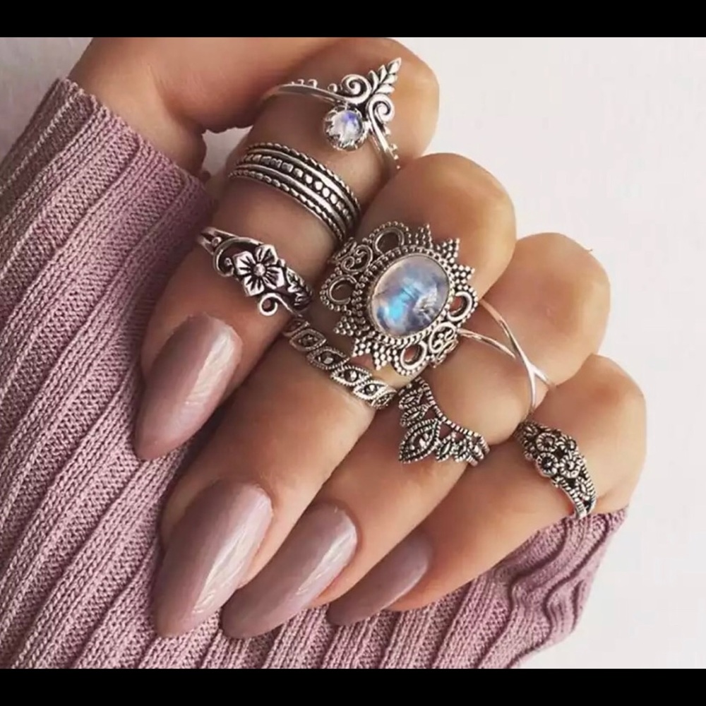 Faux Turquoise Boho Midi Style Ring Set - Picture 1 of 3